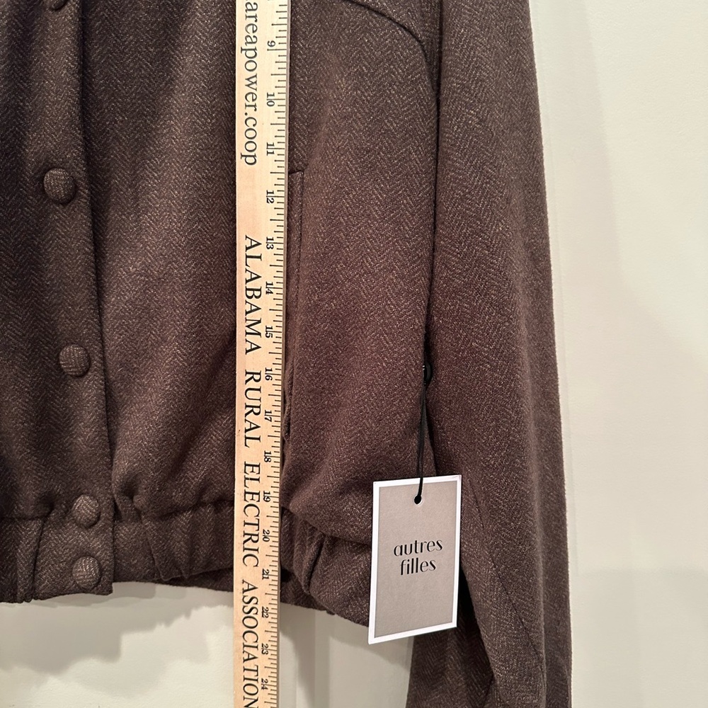 Autres Filles Brown Bomber Jacket Snaps Pockets Preppy Neutral Sz L - Picture 4 of 9